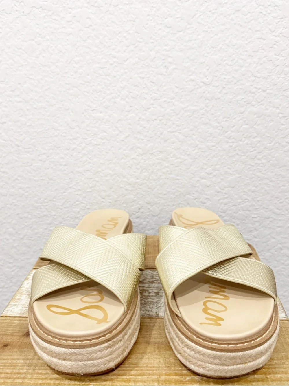 Sam Edelman Gold Crisscross Espadrille Platform Sandals